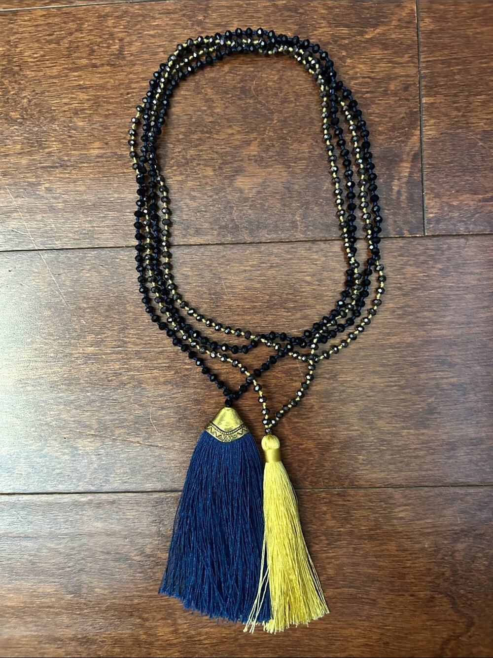 Set of Two Hand Knotted Tassel Beaded Necklaces, Long and Perfect for Layering